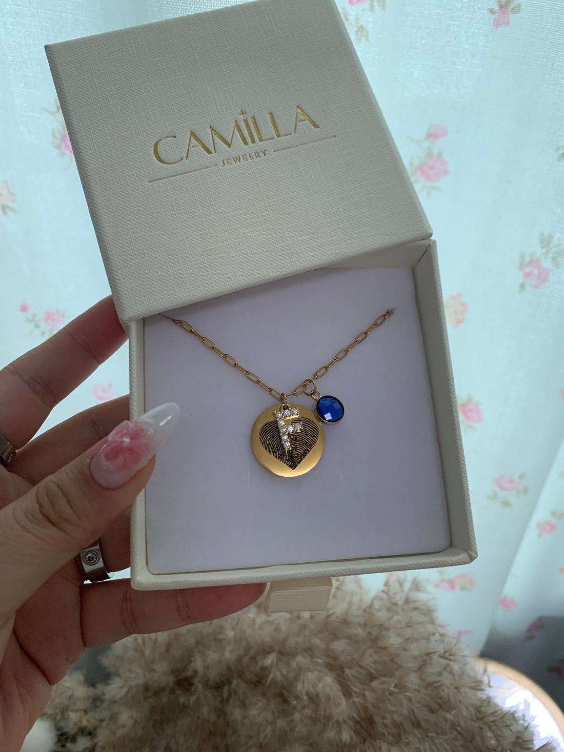 Heart fingerprint with initial & birthstone necklace