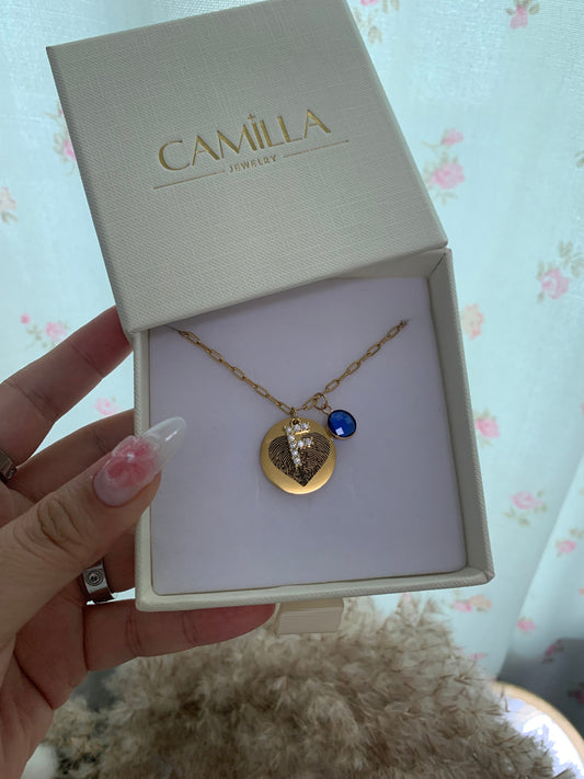 Heart fingerprint with initial & birthstone necklace