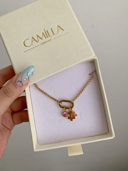 Puzzle Initial  & Birthstone Charm Bracelet