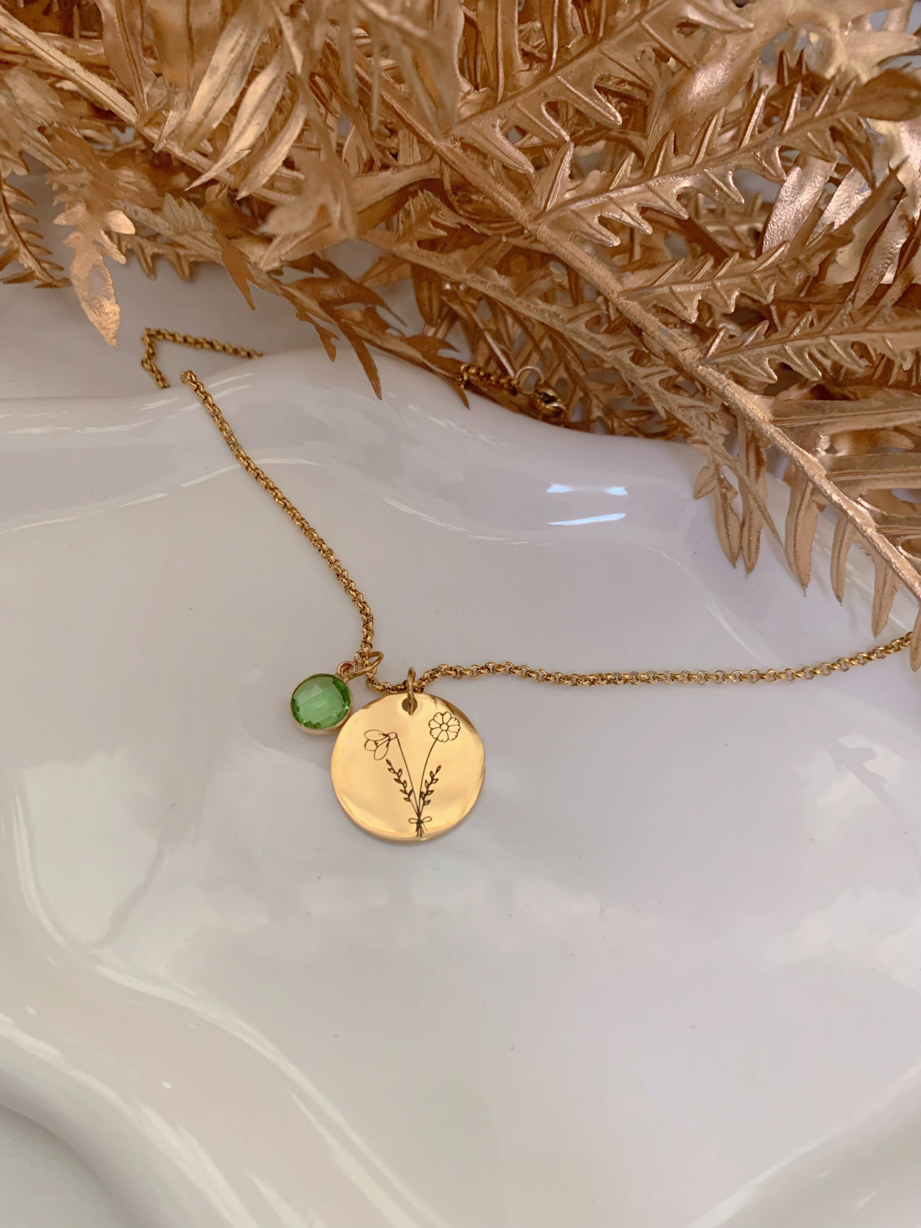 Birth Month Flower Bouquet Charm Necklace With Birthstone - camillaboutiqueshop