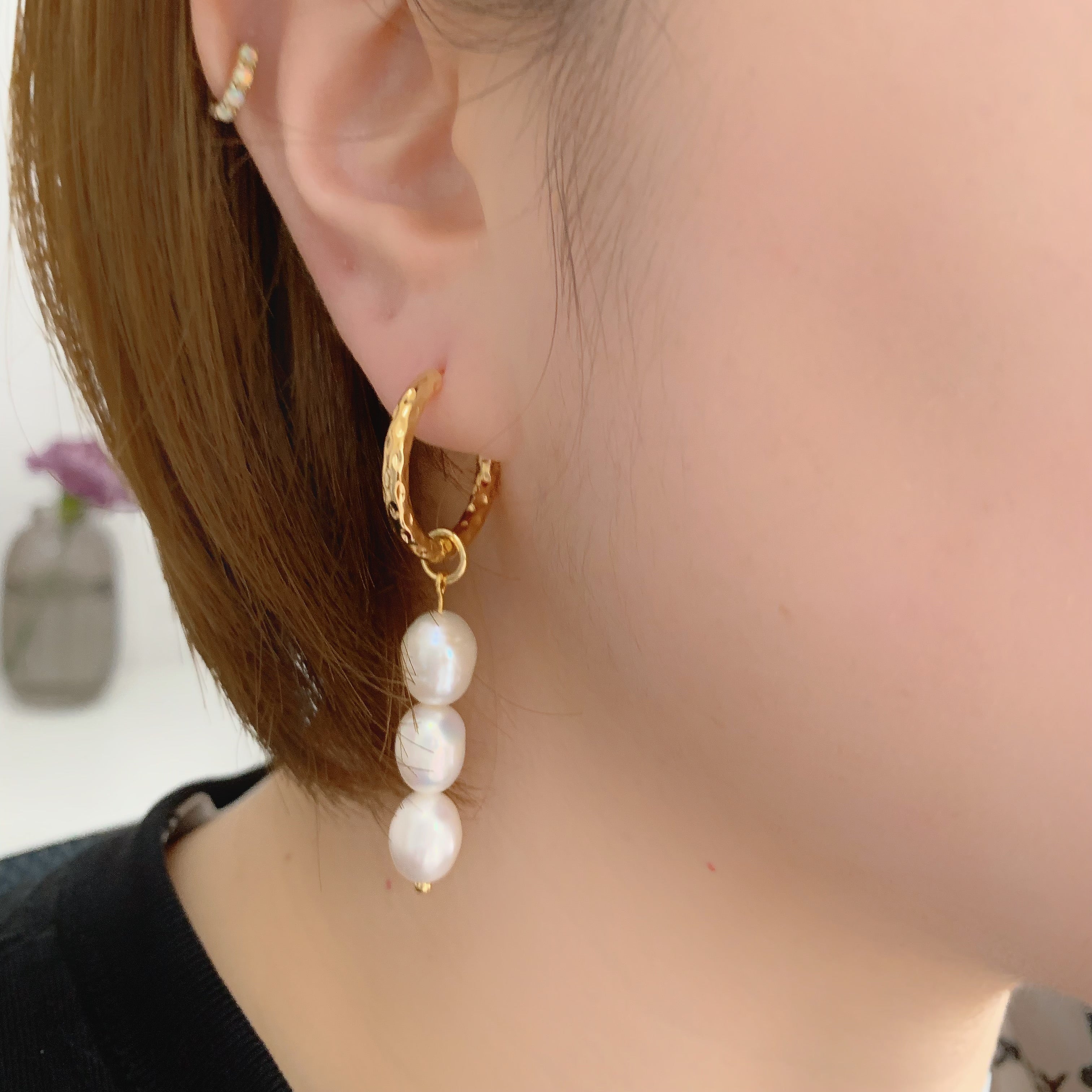 Pearl Drop Hoop Earrings
