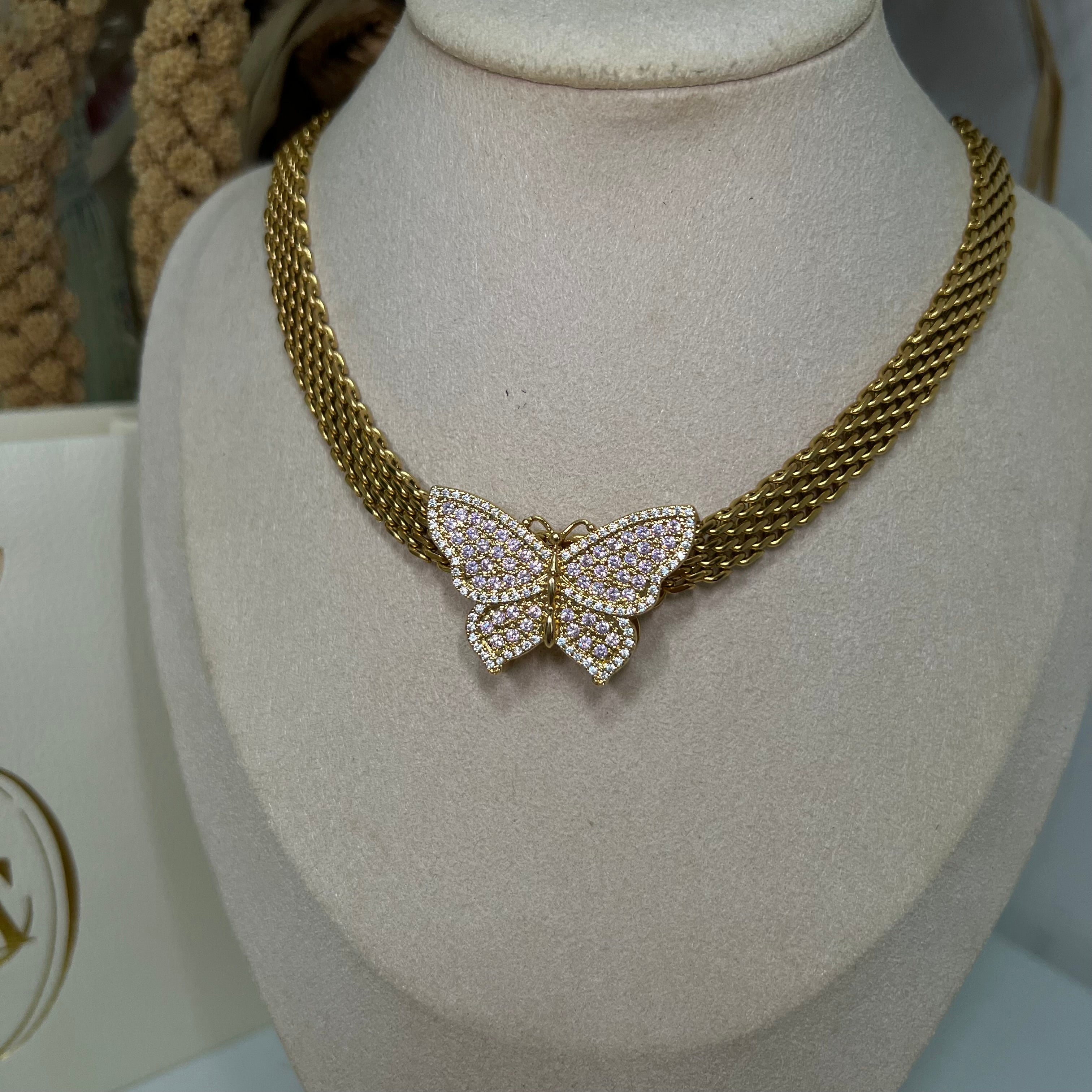 Custom Pink Butterfly Rolex Necklace