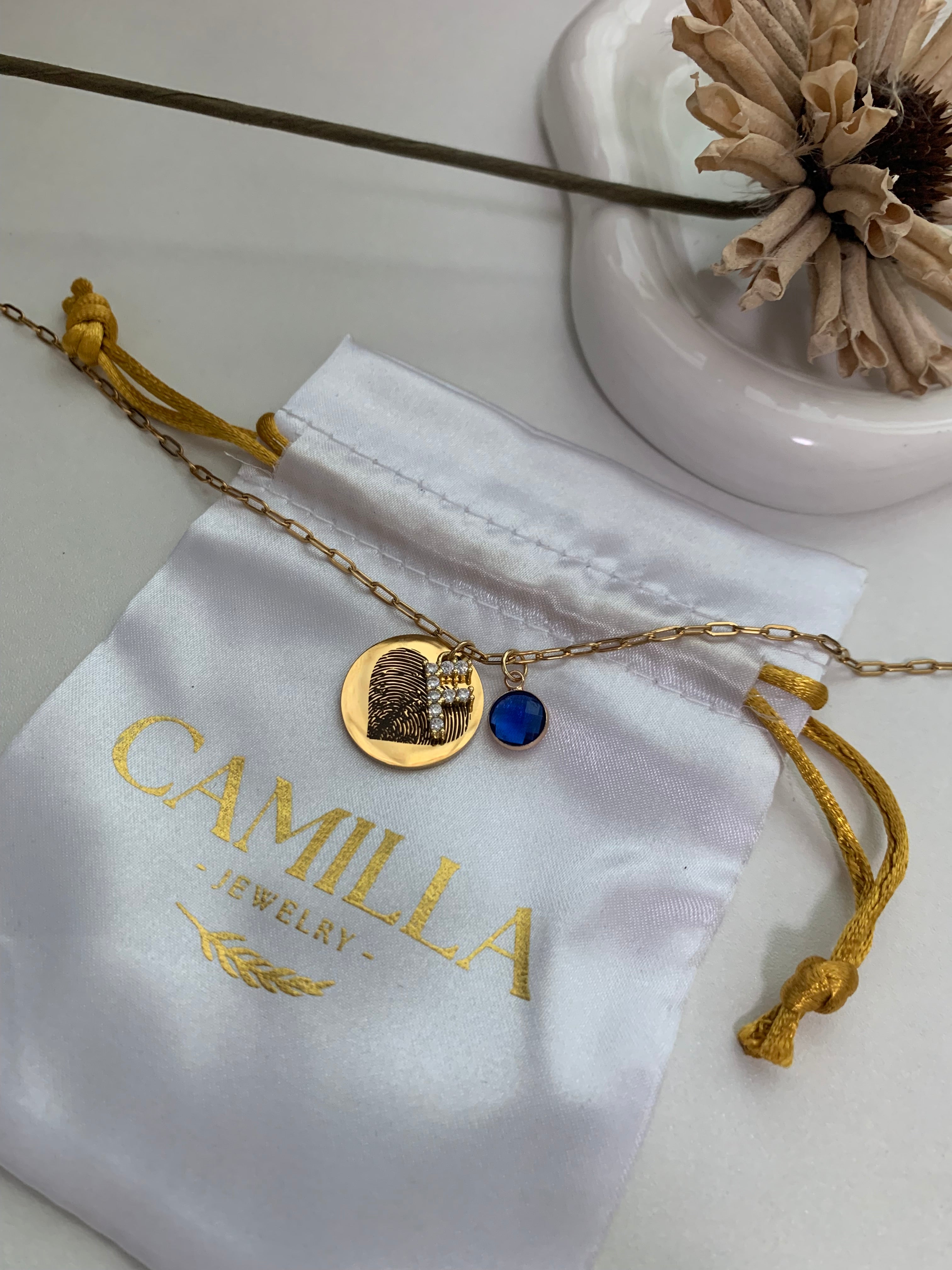 Heart fingerprint with initial & birthstone necklace - camillaboutiqueshop