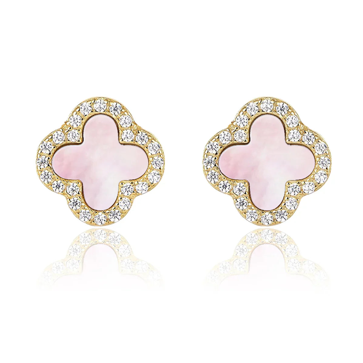 Pink Mother Of Pearl Diamanté Clover Stud Earrings - camillaboutiqueshop