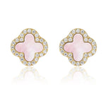 Pink Mother Of Pearl Diamanté Clover Stud Earrings - camillaboutiqueshop