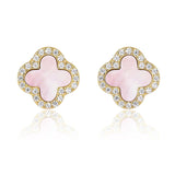 Pink Mother Of Pearl Diamanté Clover Stud Earrings - camillaboutiqueshop