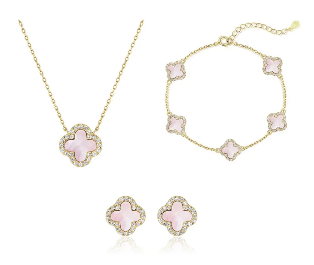 Pink Mother Of Pearl Clover Jewelry Set - camillaboutiqueshop