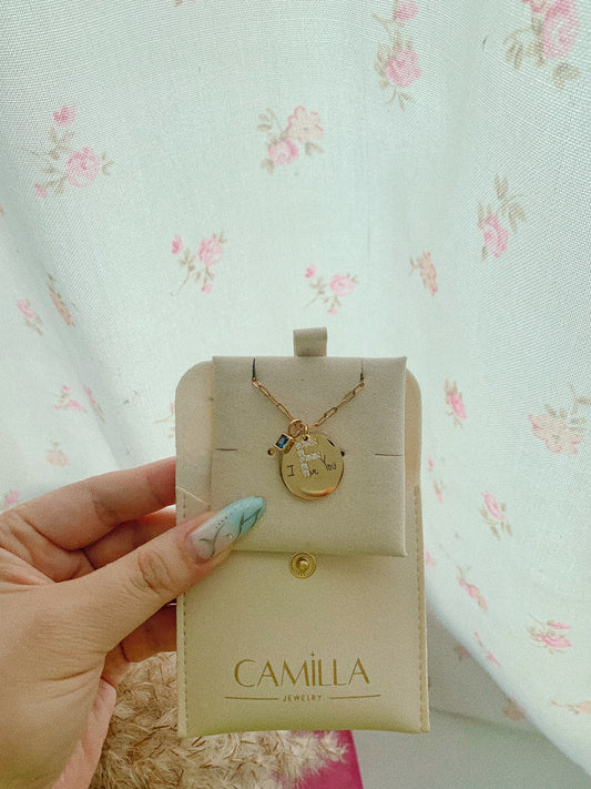 Handwriting & Initial With Birthstone Necklace