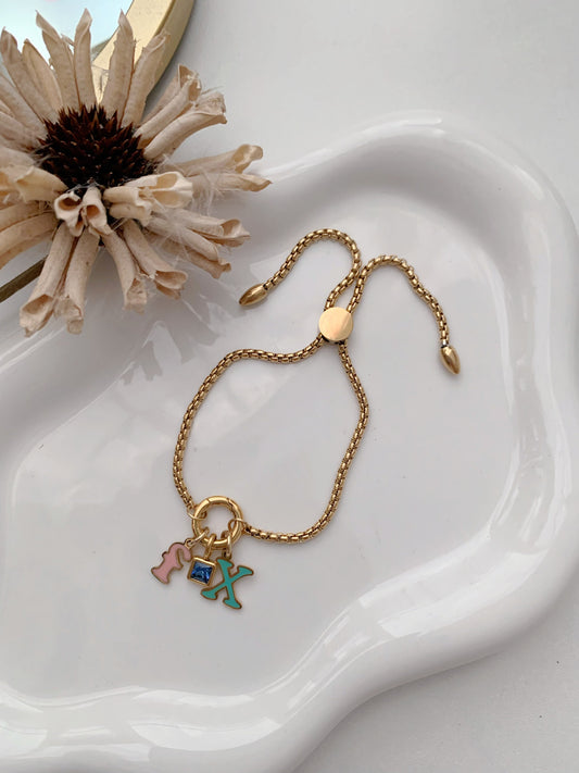 2 Enamel Initials & Birthstone Charm Bracelet - camillajewelry