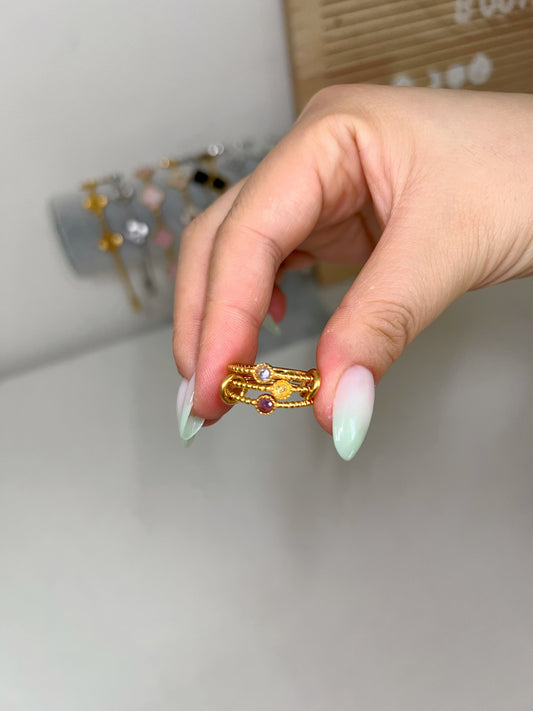 Gold Triple solitaire stacking birthstone ring