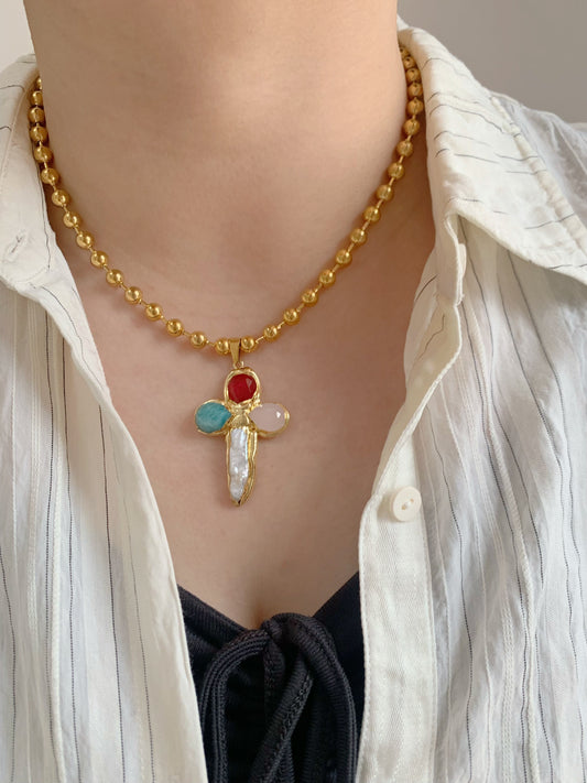 Mixed Beaded Amara Crossnecklace