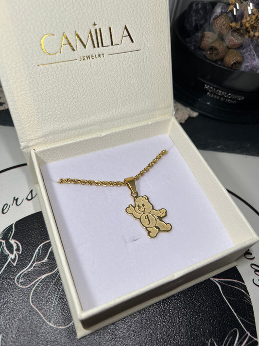 Custom Care Bear Initial Pendant Necklace