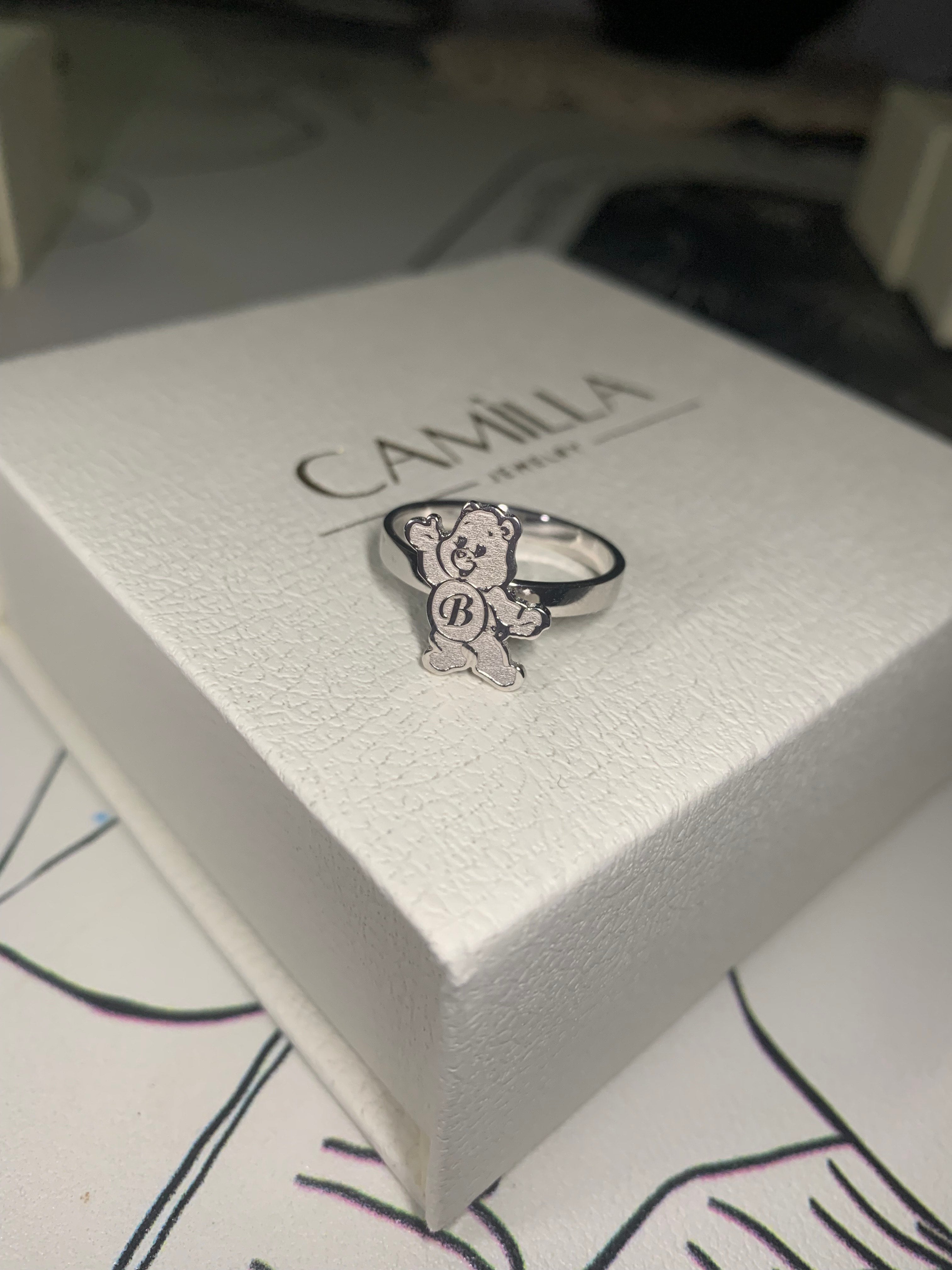 Custom Bear Initial Ring