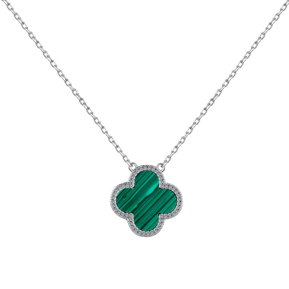 Classic Sterling Silver Diamond Clover Necklace