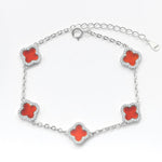 Sterling Silver Diamond Red Carnelian Clover Bracelet - camillaboutiqueshop