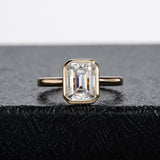 "Lover" Bezel Emerald Cut Moissanite Ring - 3ct