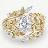 "A Forest Fairytale" 1.5 Carat Oval Moissanite Nature-Inspired Botanical Ring Set