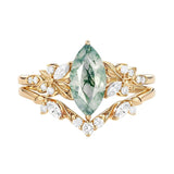 Peony Marquise Moss Agate Leafy Engagement Ring Set -1 ct