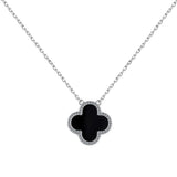 Halskette aus Sterlingsilber mit Diamanten und Perlmutt-Kleeblatt