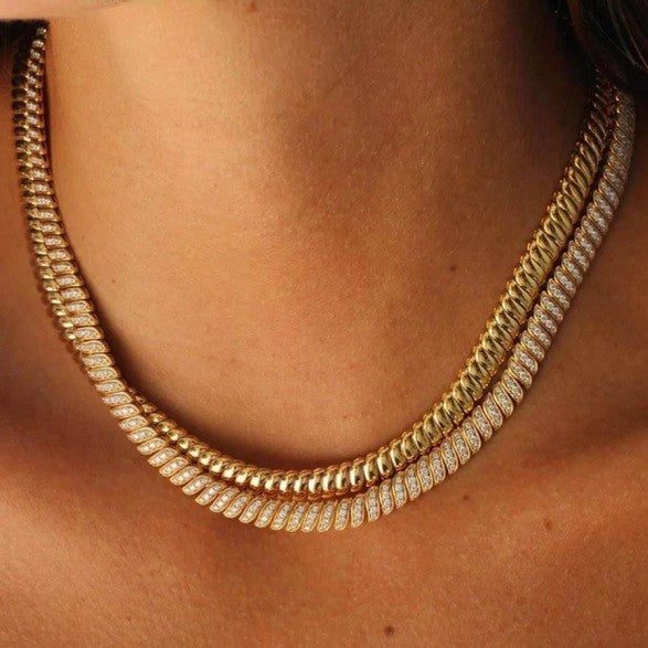Pave Golden Wave Tennis Necklace -camillaboutiqueshop