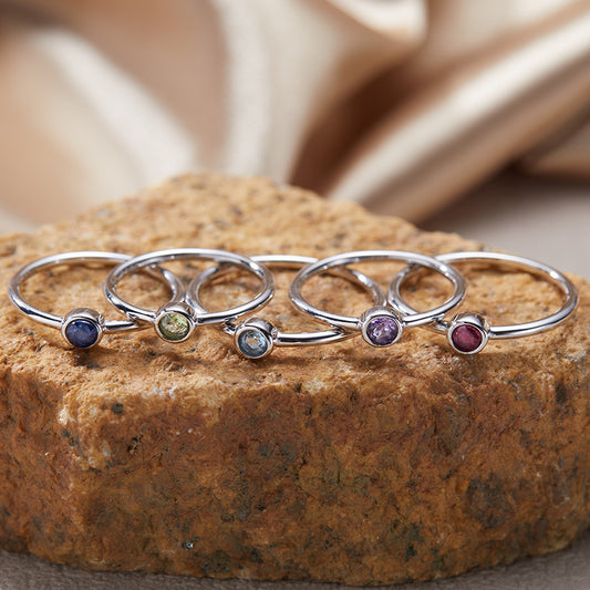 Sterling Silver Solitaire Birthstone Ring