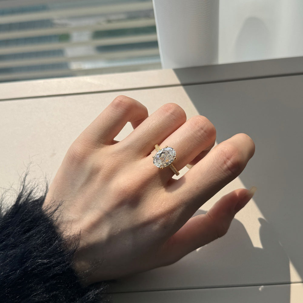 Classic Crushed Ice Oval Cut Half Pavé Solitaire Ring- Gold