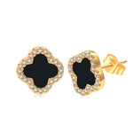 Black Onyx Diamanté Clover Stud Earrings - camillaboutiqueshop