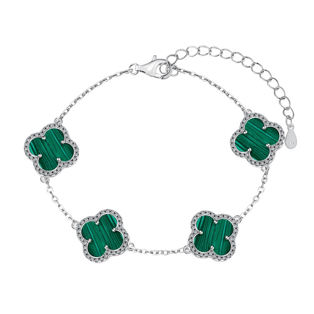 Classic Sterling Silver Diamond clover Bracelet