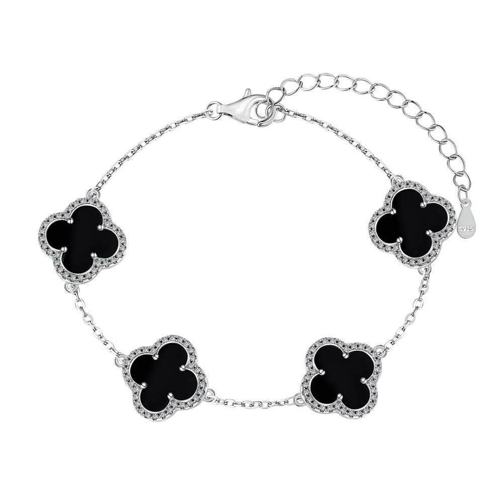 Classic Sterling Silver Diamond clover Bracelet