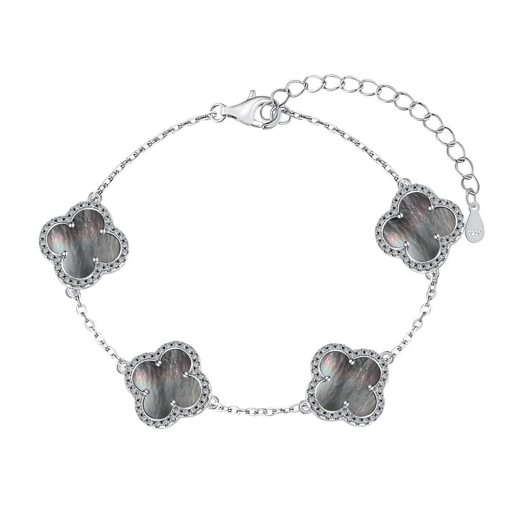 Classic Sterling Silver Diamond clover Bracelet