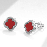 Red Carnelian Diamanté Clover Stud Earrings - camillaboutiqueshop