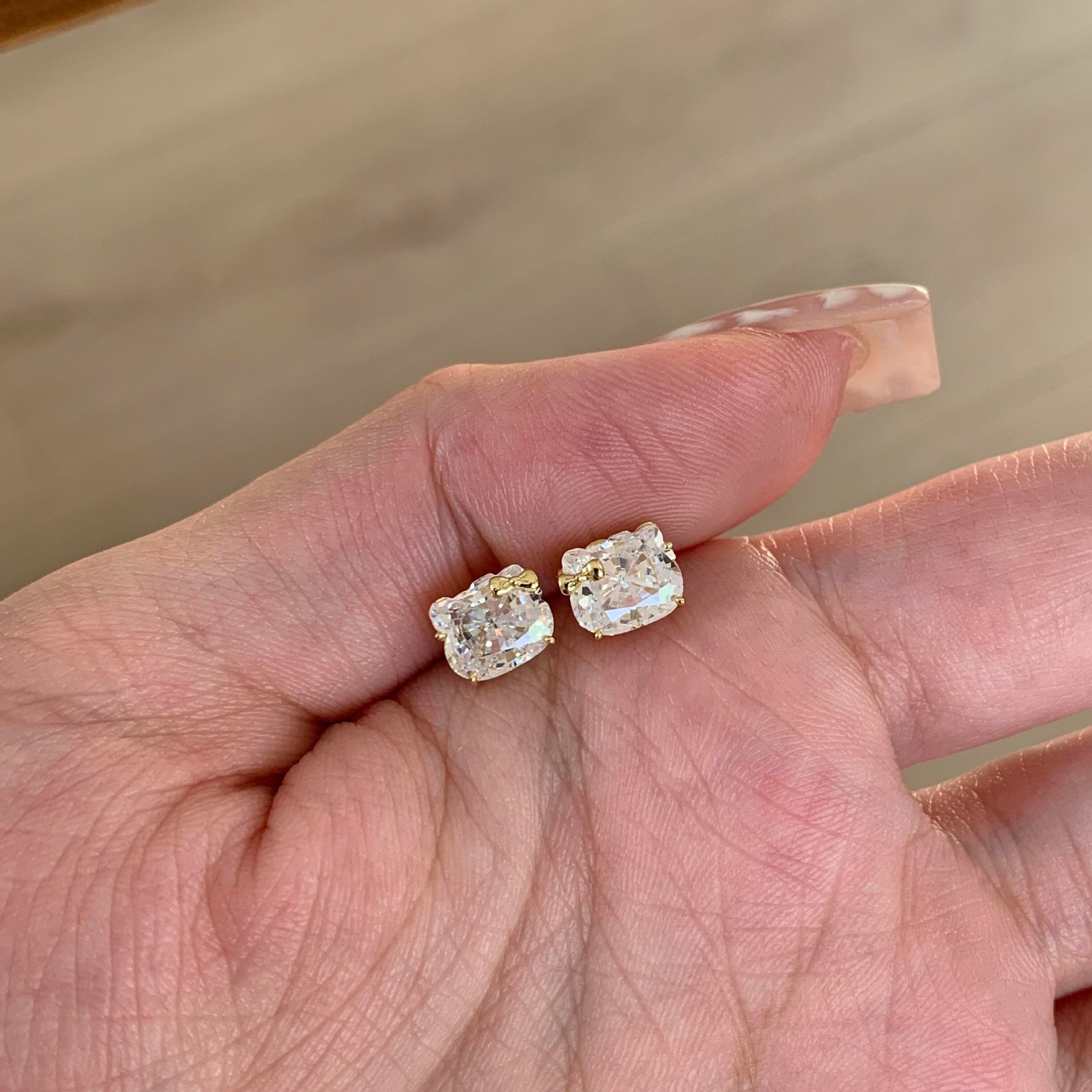 Hello kitty Shaped Rhinestone Cute Earrings -Sterling Silver