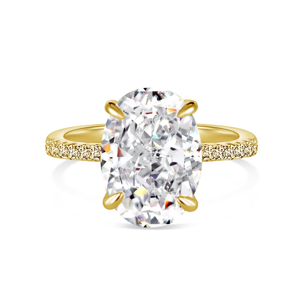 Classic Crushed Ice Oval Cut Half Pavé Solitaire Ring- Gold