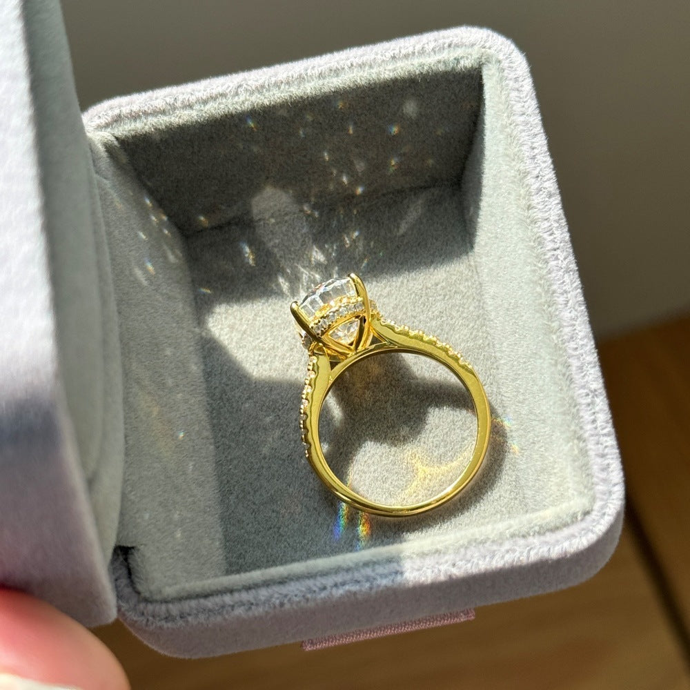 Classic Crushed Ice Oval Cut Half Pavé Solitaire Ring- Gold