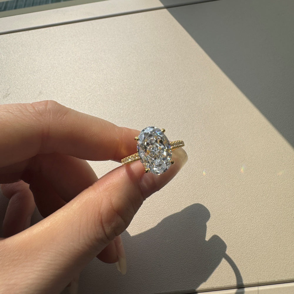 Classic Crushed Ice Oval Cut Half Pavé Solitaire Ring- Gold