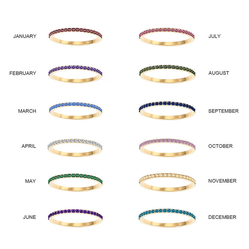 Silver Triple Birthstone Band Stackable Rings - camillaboutiqueshop