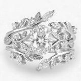 "A Forest Fairytale" 1.5 Carat Oval Moissanite Nature-Inspired Botanical Ring Set