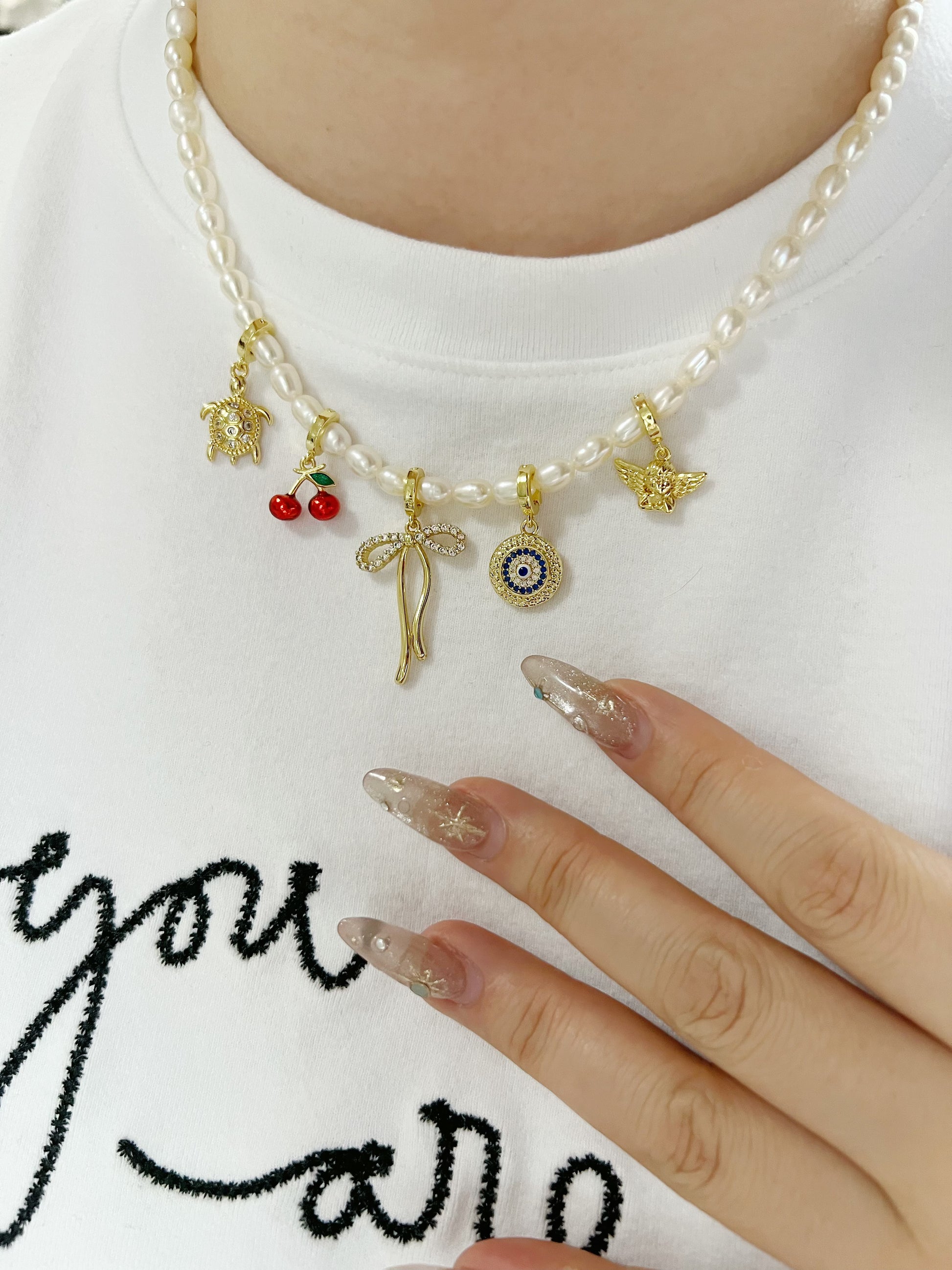 Basic Pearl Charm Necklace - Camillaboutiqueshop