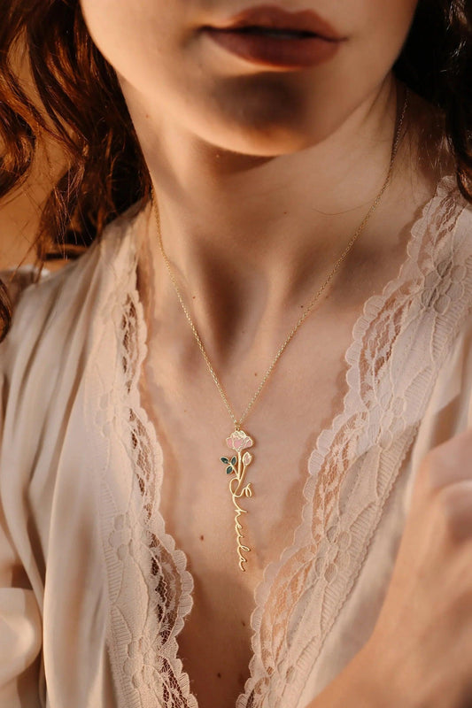 Birth Flower Name Necklace - Camillaboutiqueshop