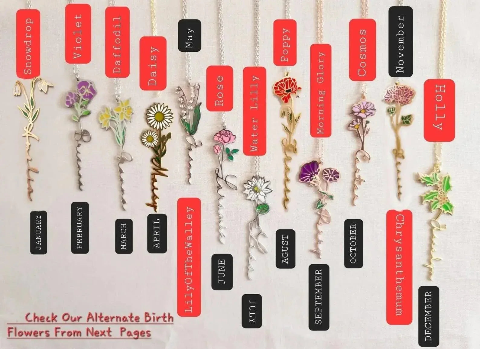 Birth Flower Name Necklace - camillaboutiqueshop