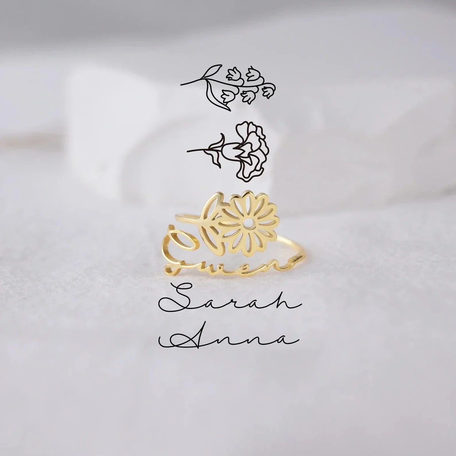 Birth Flower Name Ring - Camillaboutiqueshop
