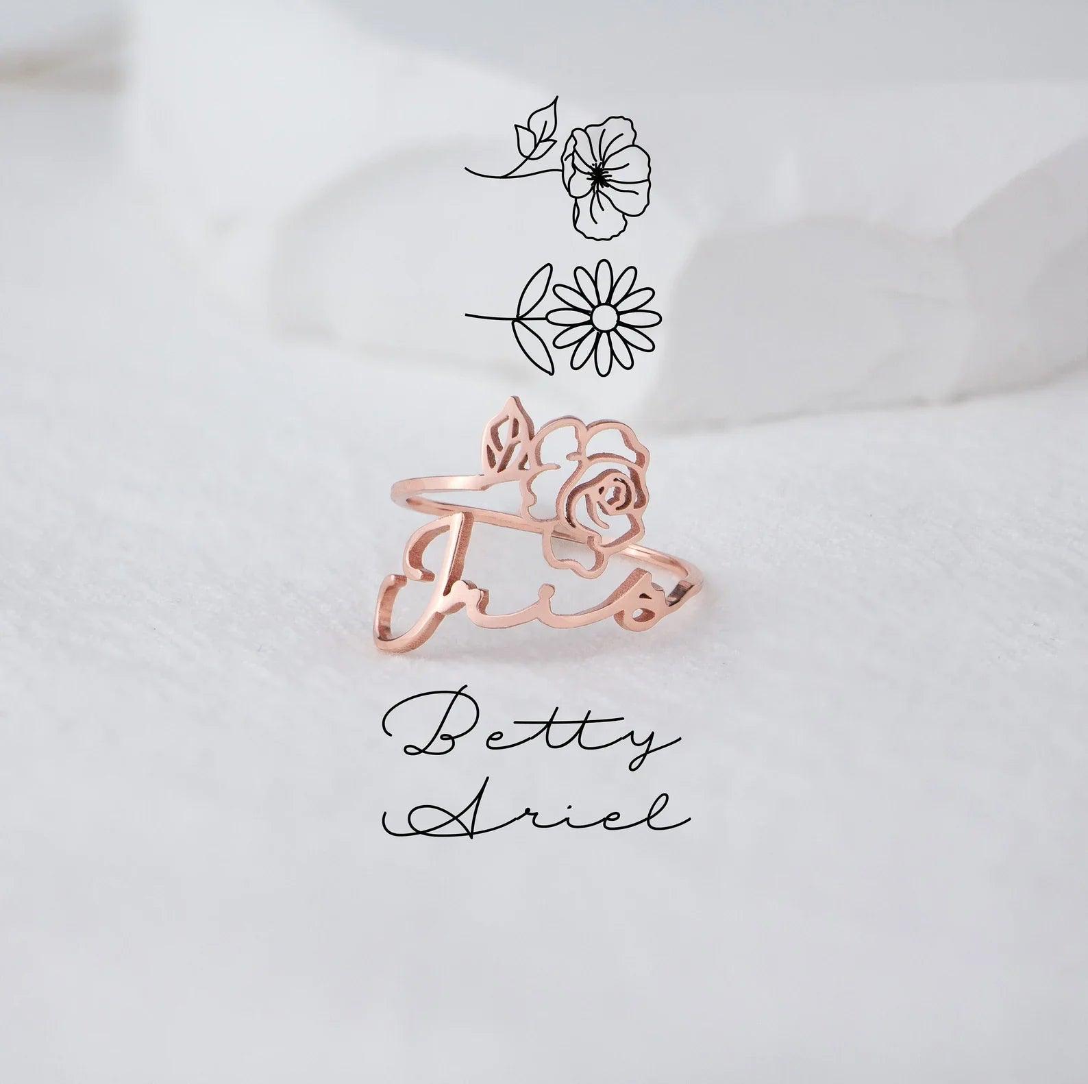 Birth Flower Name Ring - Camillaboutiqueshop