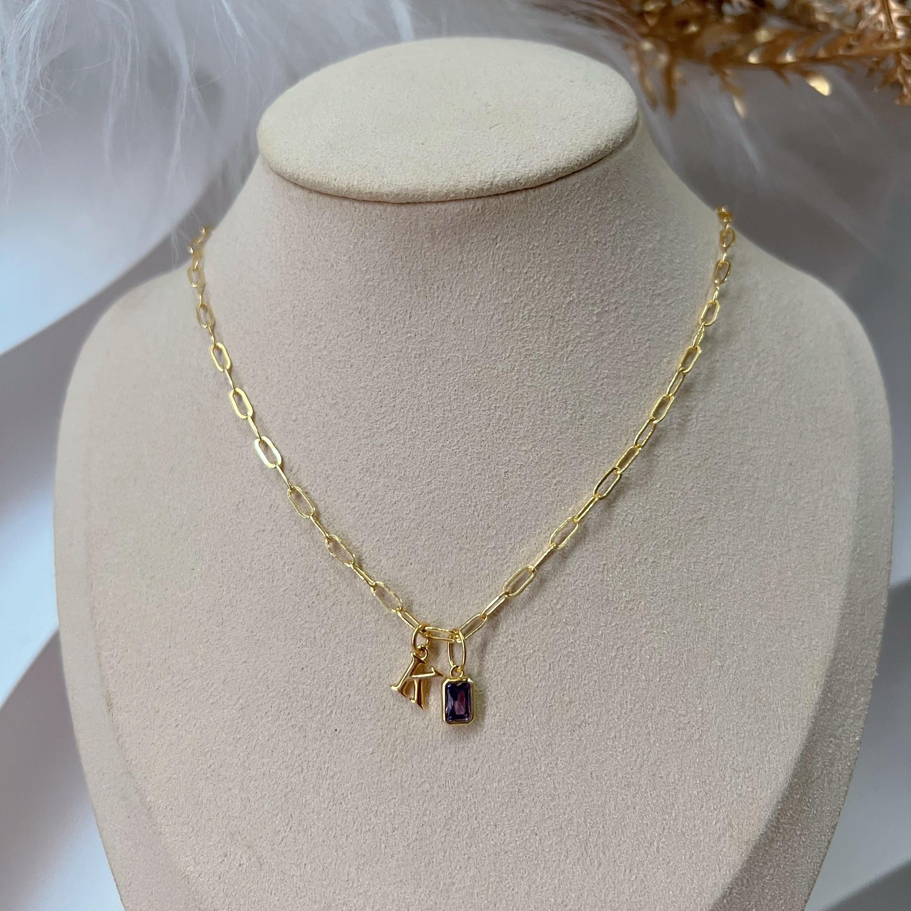 Birthstone Initial Pendant Necklace - camillaboutiqueshop