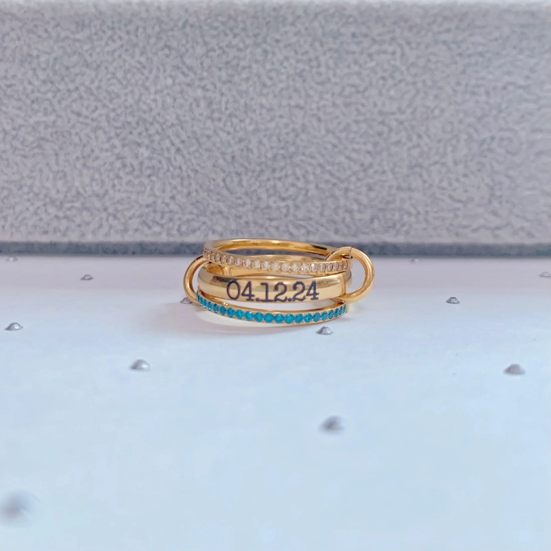 Birthstone Stackable Rings With Custom Name - Camillaboutiqueshop