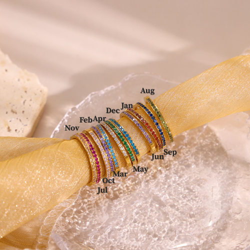 Double Birthstone Band Stackable Rings - camillaboutiqueshop