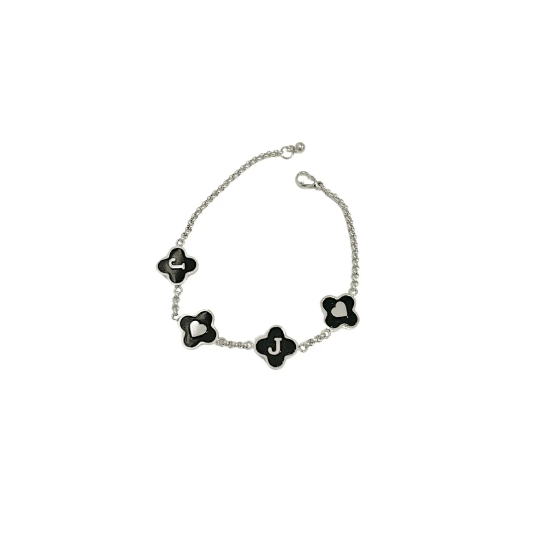 Black Onyx Clover Custom Name Bracelet - Camillaboutiqueshop