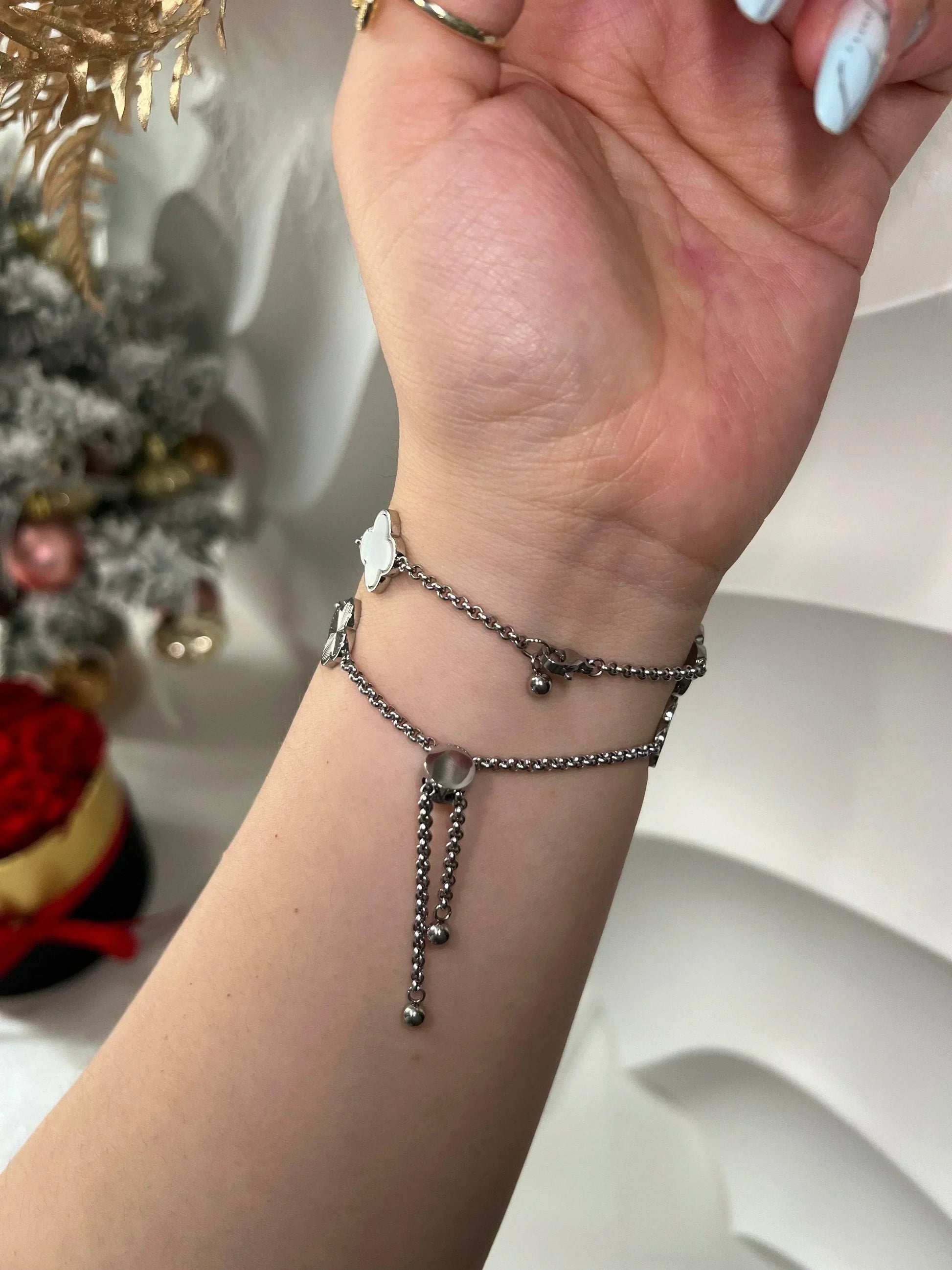 Multi Textured And Pearl Clover Bracelet - camillaboutiqueshop