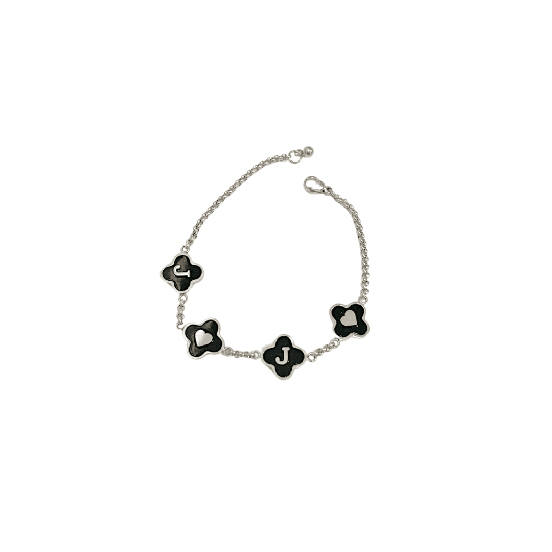 Black Onyx Clover Custom Name Bracelet - Camillaboutiqueshop