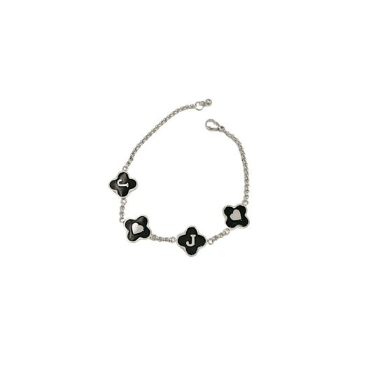 Black Onyx Clover Custom Name Bracelet - Camillaboutiqueshop
