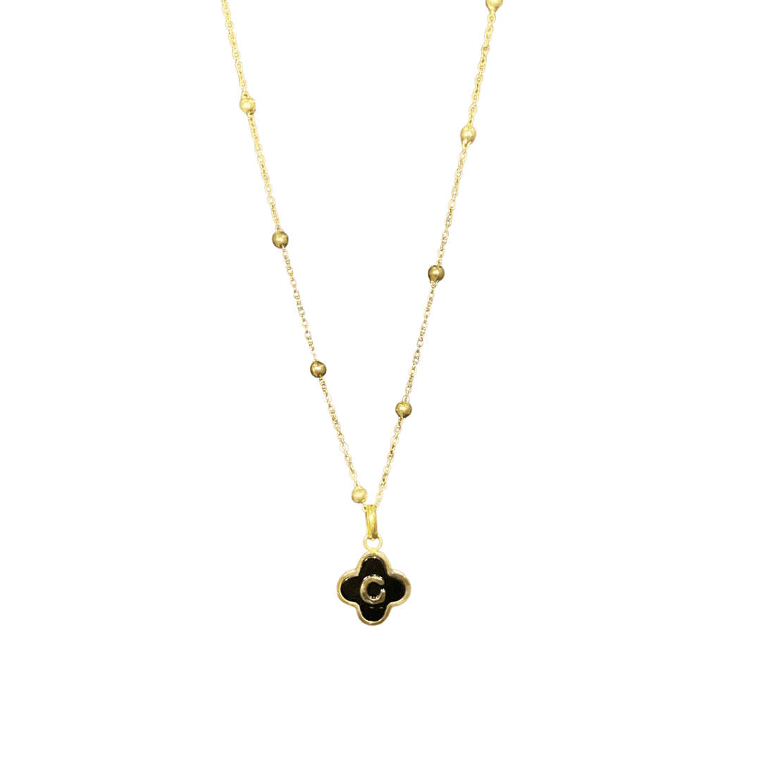 Black Onyx Clover Initial Necklace - Camillaboutiqueshop